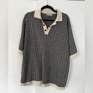 Zara Black and Cream Geometric Polo Shirt
